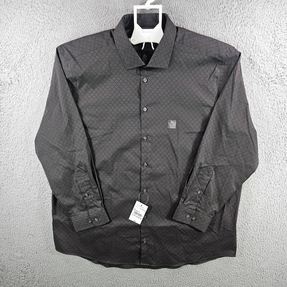 J. Ferrar Mens XL 17-17.5 32-33 Stretch Regular Fit Shirt‎ Black Hex Tile NWT